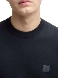T-shirt en coton marine uni en maille avec une coupe oversize et un col rond