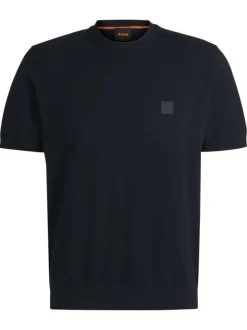 T-shirt en coton marine uni en maille avec une coupe oversize et un col rond