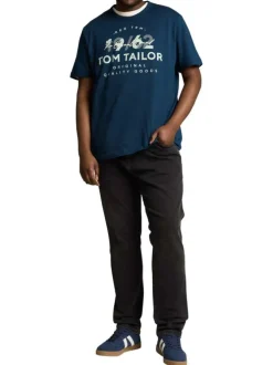 T-shirt en coton marine uni pourvu d'un col rond et de manches courtes