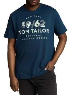 T-shirt en coton marine uni pourvu d'un col rond et de manches courtes
