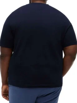 T-shirt en coton marine uni pourvu d'un col rond et d'une coupe droite