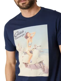 T-shirt en coton marine uni pourvu d'un col rond et d'une coupe droite