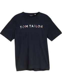 T-shirt en coton marine uni pourvu d'un col rond et d'une coupe droite