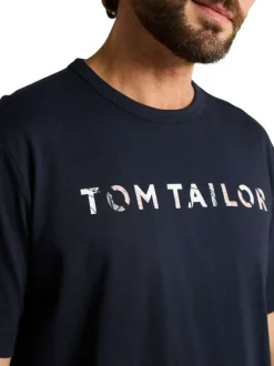 T-shirt en coton marine uni pourvu d'un col rond et d'une coupe droite