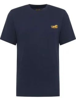 T-shirt en coton marine uni pourvu d'un col rond et d'une coupe droite