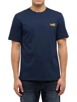 T-shirt en coton marine uni pourvu d'un col rond et d'une coupe droite