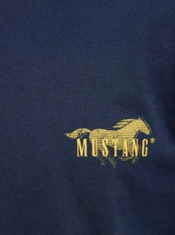T-shirt en coton marine uni pourvu d'un col rond et d'une coupe droite