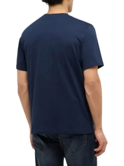 T-shirt en coton marine uni pourvu d'un col rond et d'une coupe droite