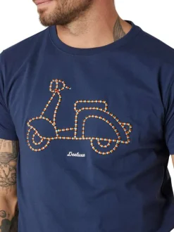 T-shirt en coton marine uni pourvu d'une coupe droite et d'un col rond