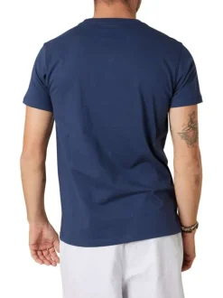 T-shirt en coton marine uni pourvu d'une coupe droite et d'un col rond