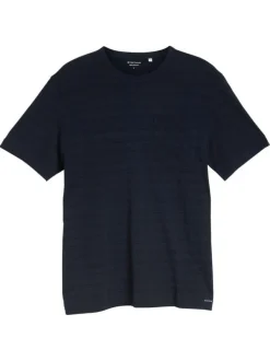 T-shirt en coton marine uni pourvu d'une poche plaquée et d'un col rond