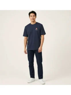 T-shirt en coton marine uni pourvu d'un imprimé casque de chantier
