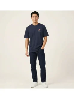 T-shirt en coton marine uni pourvu d'un imprimé casque de chantier