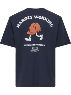 T-shirt en coton marine uni pourvu d'un imprimé casque de chantier