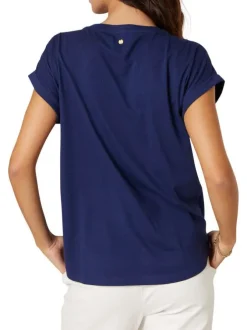 T-shirt en coton marine uni pourvu d'un motif 
