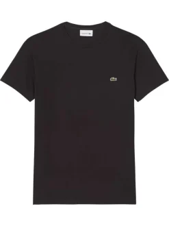 T-shirt en coton marron à coupe droite pourvu d'un col rond côtelé