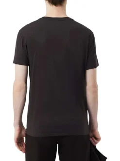 T-shirt en coton marron à coupe droite pourvu d'un col rond côtelé