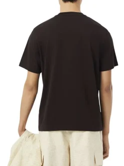 T-shirt en coton marron à coupe droite pourvu d'un col rond côtelé