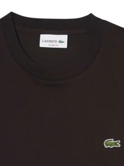 T-shirt en coton marron à coupe droite pourvu d'un col rond côtelé