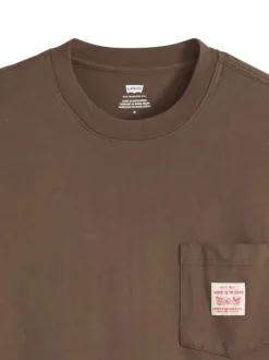 T-shirt en coton marron uni avec col rond et patch de la marque