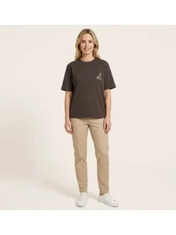 T-shirt en coton marron uni pourvu d'une cafetière brodée sur le coeur