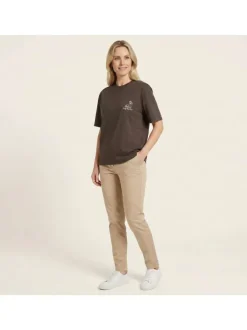 T-shirt en coton marron uni pourvu d'une cafetière brodée sur le coeur