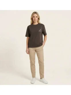 T-shirt en coton marron uni pourvu d'une cafetière brodée sur le coeur