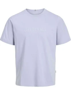 T-shirt en coton mauve à coupe regular avec col rond et logo imprimé