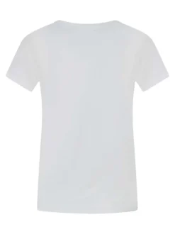 T-shirt en coton mélangé blanc chiné avec un col v à petits clous