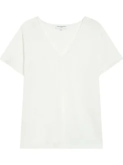 T-shirt en coton mélangé blanc uni pourvu de manches courtes
