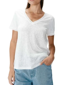 T-shirt en coton mélangé blanc uni pourvu de manches courtes