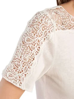 T-shirt en coton mélangé blanc uni pourvu d'un col rond et d'une coupe droite