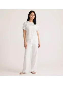 T-shirt en coton mélangé blanc uni pourvu d'une coupe droite