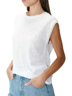 T-shirt en coton mélangé blanc uni pourvu d'une coupe droite