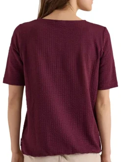 T-shirt en coton mélangé bordeaux uni pourvu de manches courtes