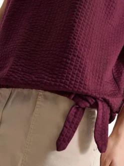 T-shirt en coton mélangé bordeaux uni pourvu de manches courtes