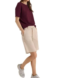 T-shirt en coton mélangé bordeaux uni pourvu de manches courtes