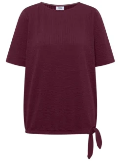 T-shirt en coton mélangé bordeaux uni pourvu de manches courtes