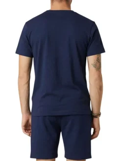 T-shirt en coton mélangé marine uni pourvu de manches courtes
