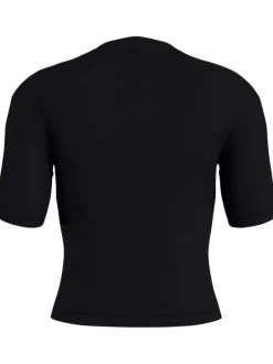 T-shirt en coton mélangé noir uni avec une coupe cropped et un col v