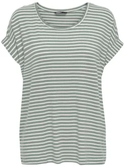 T-shirt en coton mélangé vert et blanc pourvu d'un motif à rayures