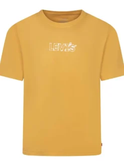T-shirt en coton moutarde uni avec des manches courtes et un col rond