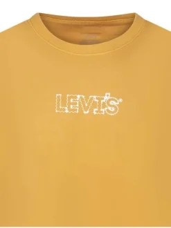 T-shirt en coton moutarde uni avec des manches courtes et un col rond
