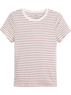 T-shirt en coton multicolore pourvu d'un motif à rayures fines