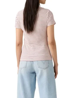 T-shirt en coton multicolore pourvu d'un motif à rayures fines
