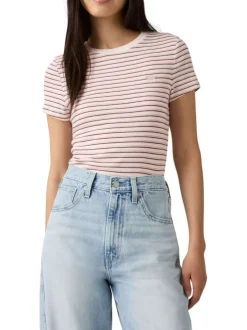 T-shirt en coton multicolore pourvu d'un motif à rayures fines