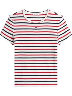 T-shirt en coton multicolore rayé avec une coupe droite et un col rond