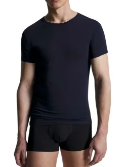 T-shirt en coton multicolore uni coupe droite avec un col rond