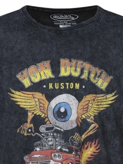 T-shirt en coton noir aspect vintage et imprimé à l'avant avec un col rond