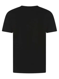 T-shirt en coton noir avec des flammes imprimées à l'avant et un col rond